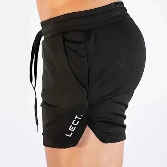 LECT. Men's Drawstring Athletic Running Shorts Black Large Breathable Sports - Picture 3 of 7